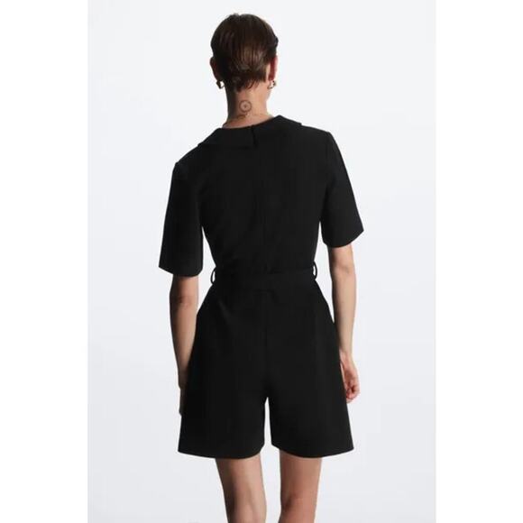 COS Short Sleeve V-Neck Belted Wrap-Effect Playsuit Black Women's Size S NWT - Picture 2 of 10